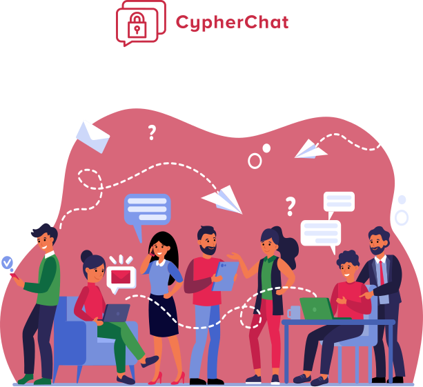 CypherChat logo, a group of animated people working